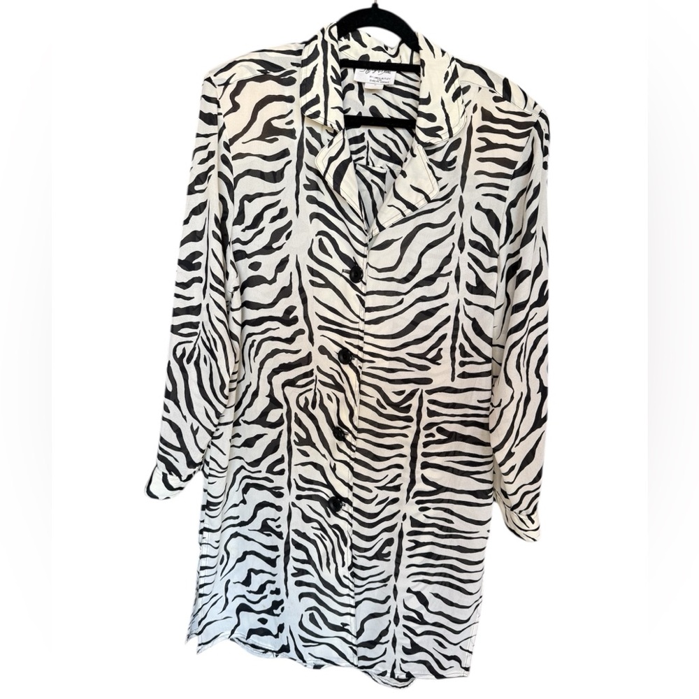 Vtg Zebra coverup , blouse , long thin coat, with Shoulder pads